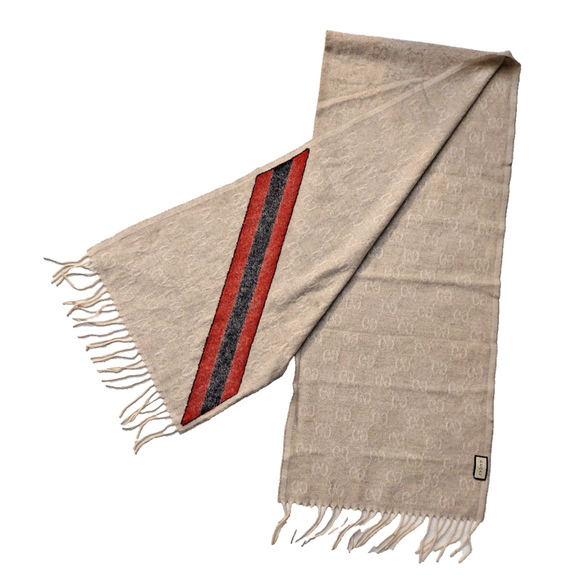 Gucci Classic Beige GG Print Blue & Red Stripe Scarf Pre-owned - Picture 12 of 14